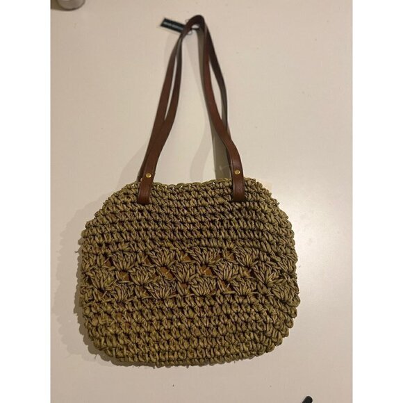 Jennifer Moore Crochet Straw Bag Brown Boho Cottagecore Minimalist Festival - Picture 1 of 7